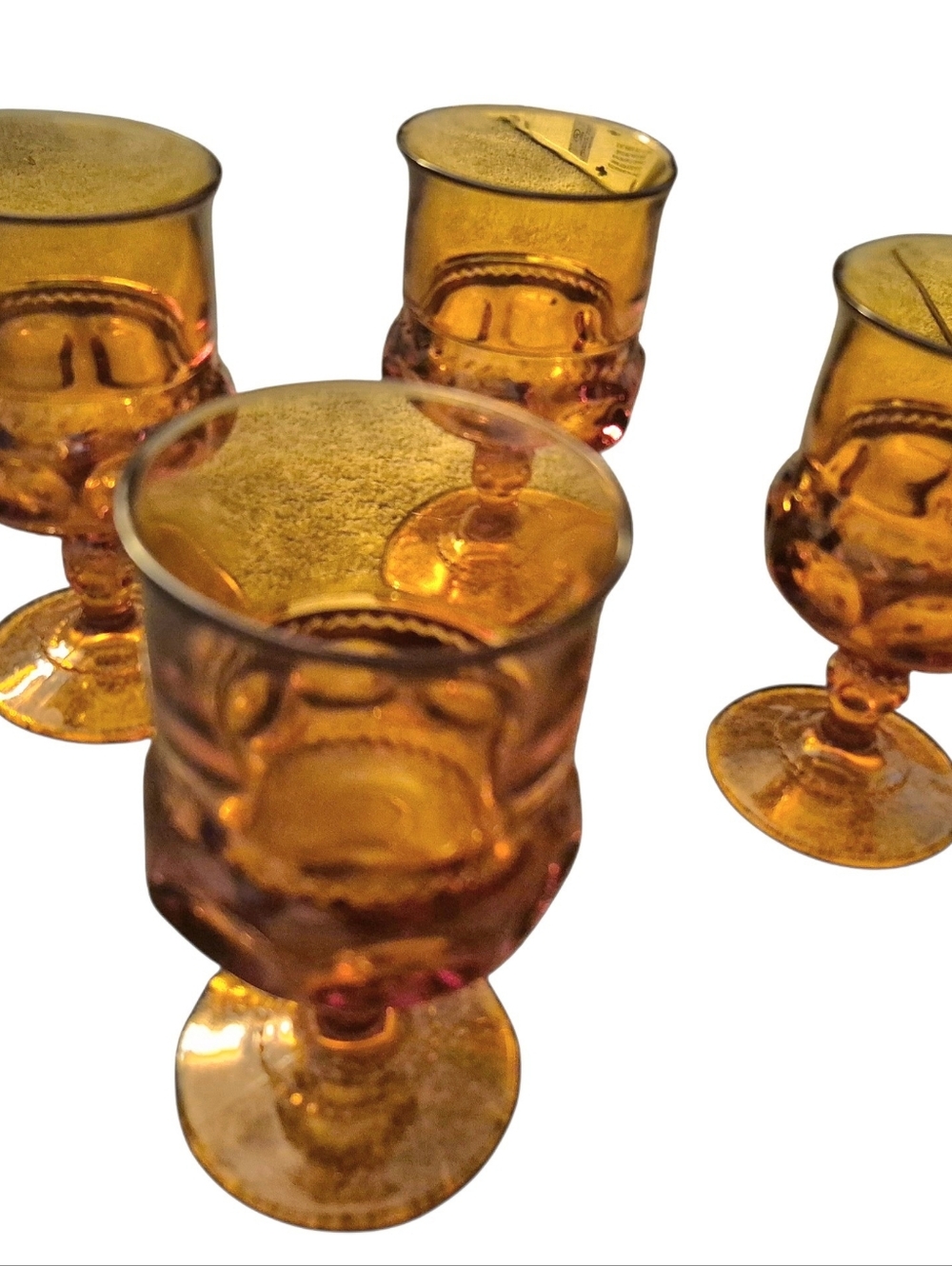 VINTAGE KINGS CROWN Amber Wine Goblet Set of 4 Indiana Glass 5 5/8 In Open Box - Picture 6 of 9
